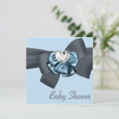 Invitation Bleu noir Bow Élégant Baby shower (Debout devant)