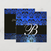Invitation BLEU NOIR  DAMAS MONOGRAM , blanc (Devant / Derrière)