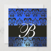 Invitation BLEU NOIR DAMAS MONOGRAMME , blanc (Devant)