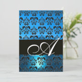 Invitation BLEU  NOIR  DAMAS MONOGRAMME ,blanc brillant (Debout devant)