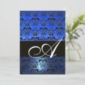 Invitation BLEU  NOIR  DAMAS MONOGRAMME ,blanc brillant (Debout devant)