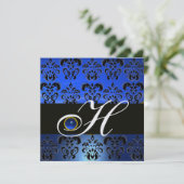 INVITATION BLEU NOIR DAMAS MONOGRAMME SAPHIR GLACE BLANCHE (Debout devant)