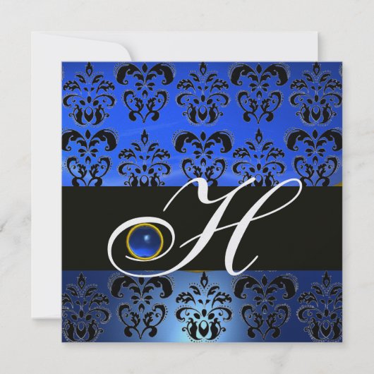 INVITATION BLEU NOIR DAMAS MONOGRAMME SAPHIR GLACE BLANCHE (Devant)