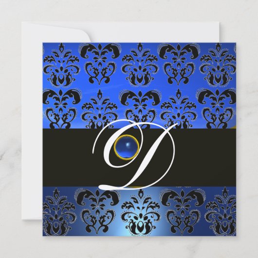 INVITATION BLEU NOIR DAMAS MONOGRAMME SAPPHIR CHAMPAGNE (Devant)