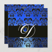 INVITATION BLEU NOIR DAMAS MONOGRAMME SAPPHIR CHAMPAGNE (Devant / Derrière)