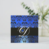 INVITATION BLEU NOIR DAMAS MONOGRAMME SAPPHIR CHAMPAGNE (Debout devant)
