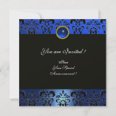 INVITATION BLEU NOIR DAMAS MONOGRAMME SAPPHIRE GLACE BLANC (Dos)