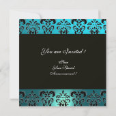 Invitation BLEU NOIR DAMAS MONOGRAMME, turquoise blanc (Dos)