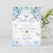 Invitation Bleu Notre Petit Papillon tourne un Or (Debout devant)