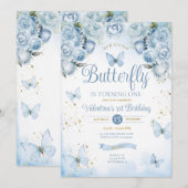 Invitation Bleu Notre Petit Papillon tourne un Or (Devant / Derrière)