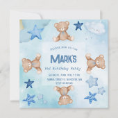 Invitation Bleu nounours mignon fête d'anniversaire Invitatio (Devant)
