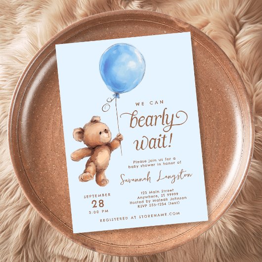 Invitation Bleu Nous pouvons attendre Baby shower