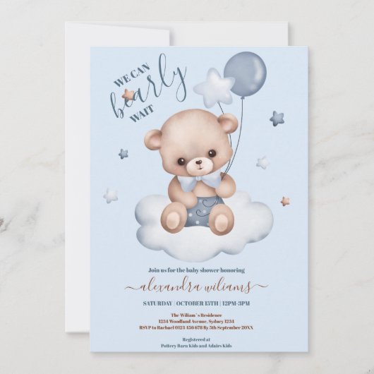 Invitation Bleu Nous pouvons attendre le Baby shower garçon (Devant)