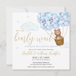 Invitation Bleu Nous Pouvons Attendre Teddy Bear Baby shower