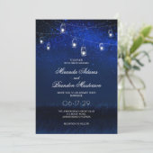 Invitation Bleu Nuit Argent Mason Jar String Mariage (Debout devant)
