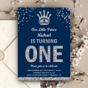 Invitation Bleu Nuit Argent Royal Prince Premier Anniversaire