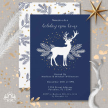 Bleu Nuit Blanc Noël Cerf Evergreen Scandi
