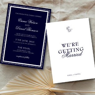 Invitation Bleu Nuit Élégant Nous nous marions Mariage