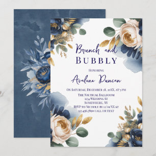 Invitation Bleu Nuit et Pivoine Dorée Brunch et Bulles