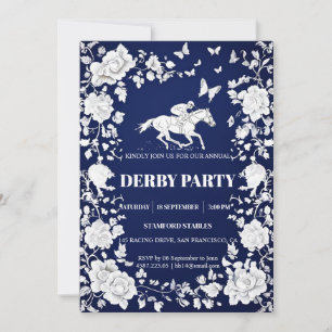 Invitation Bleu Nuit et Toile Florale Blanche Kentucky Derby 
