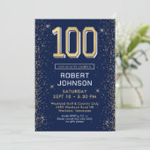 Invitation Bleu Nuit Moderne 100e Anniversaire (Debout devant)