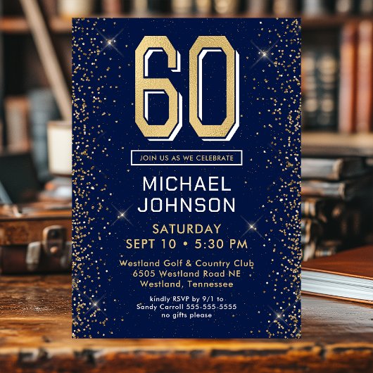 Invitation Bleu Nuit Moderne 60e Anniversaire