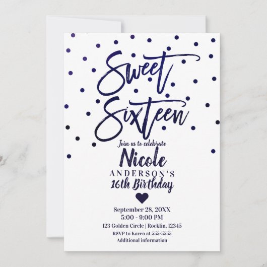 Invitation Bleu Nuit Moderne Script Douze Seize (Devant)