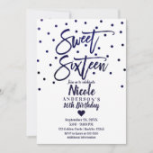 Invitation Bleu Nuit Moderne Script Douze Sweet Seize (Devant)