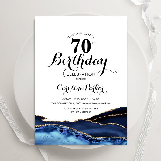 Invitation Bleu Nuit Or Blanc Agate 70e Anniversaire