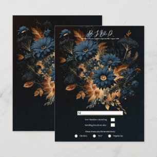 Invitation Bleu Nuit Or Rustique Glam Bohème Réponse Mariage