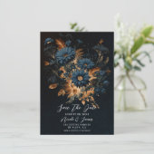 Invitation Bleu Nuit Or Rustique Glam Boho Éviter la Date (Debout devant)