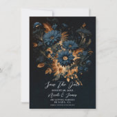 Invitation Bleu Nuit Or Rustique Glam Boho Éviter la Date (Devant)