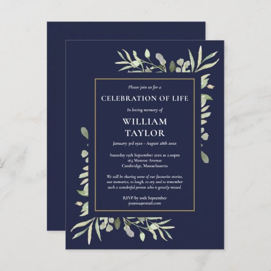 Invitation Bleu Nuit pour la Célébration de la Vie (Devant / Derrière)