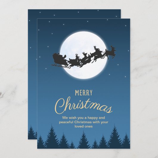 Invitation Bleu nuit Simple Santa Claus traîneau Joyeux Noël (Devant / Derrière)