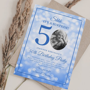 Invitation Bleu Nuit SURPRISE Photo 50e Anniversaire Glam Lum