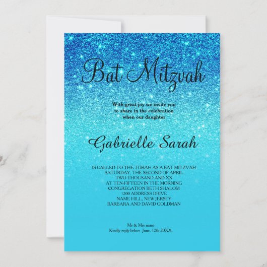 Invitation Bleu océan turquoise parties scintillant ombre élé (Devant)