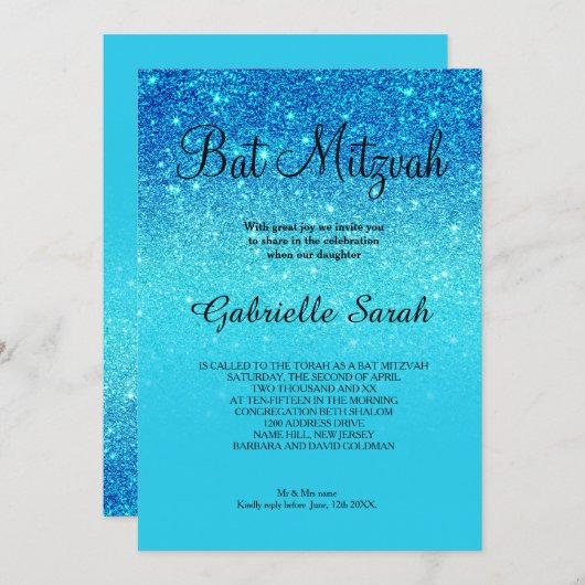 Invitation Bleu océan turquoise parties scintillant ombre élé (Devant / Derrière)
