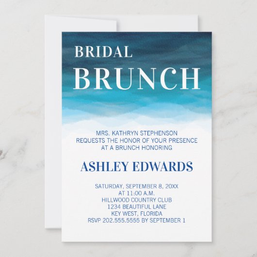 Invitation Bleu Océan Vagues Mariage Brunch (Devant)