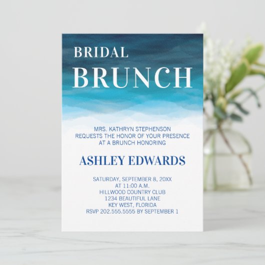 Invitation Bleu Océan Vagues Mariage Brunch (Debout devant)