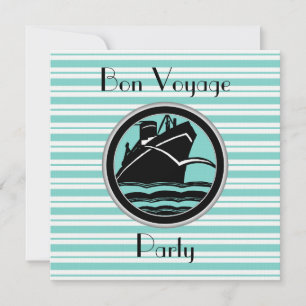 Invitation Bleu Œuf de Robin Blanc Rayé Noir Bateau Bon Voyag