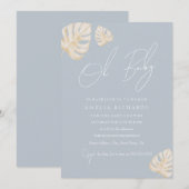 Invitation Bleu Oh Baby Boho Leaf Baby shower garçon (Devant / Derrière)