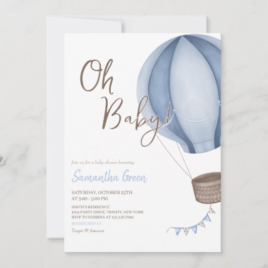 Invitation Bleu Oh Baby shower bébé (Devant)