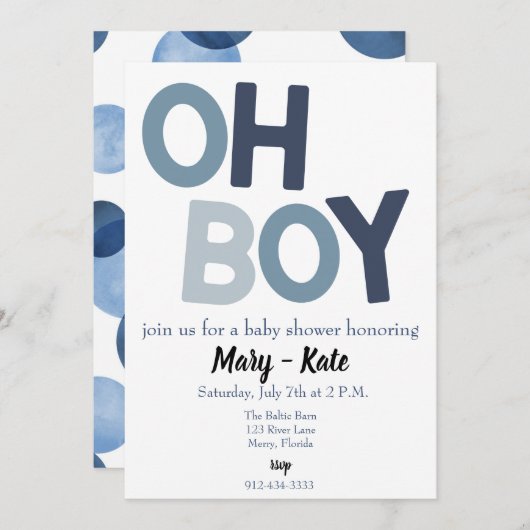 Invitation Bleu OH GARÇON bébé garçon douche (Devant / Derrière)