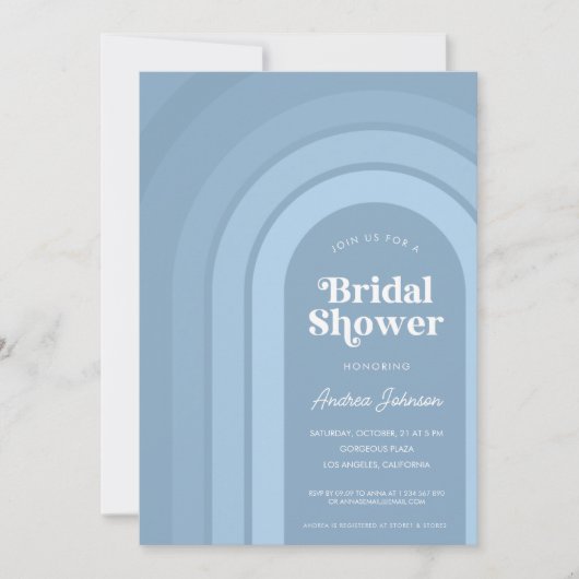 Invitation Bleu Ombre Retro Script Boho Rainbow Fête des mari (Devant)