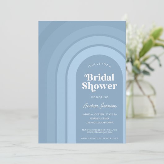 Invitation Bleu Ombre Retro Script Boho Rainbow Fête des mari (Debout devant)