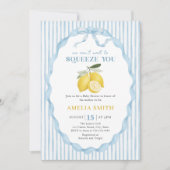 Invitation Bleu On a hâte de vous presser Baby Shower (Devant)