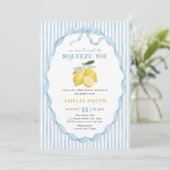 Invitation Bleu On a hâte de vous presser Baby Shower (Debout devant)