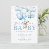 Invitation Bleu on peut attendre baby shower (Debout devant)