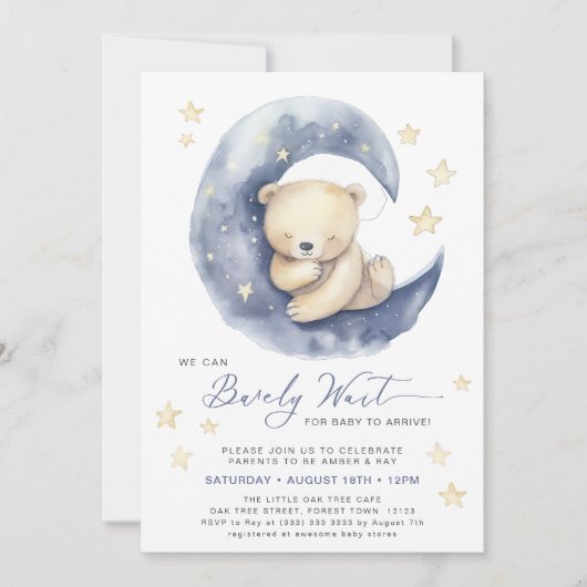 Invitation Bleu On Peut Attendre De Mignons Baby showers Garç (Devant)