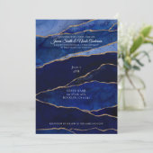 Invitation Bleu & Or Agate Glam moderne Mariage minimal (Debout devant)